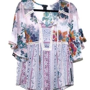 New Directions Flowy Boho Top Size Large